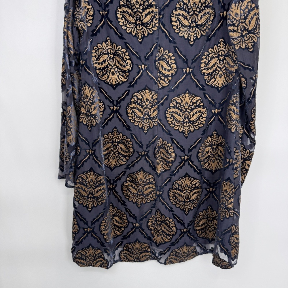 ASTR the Label Cold Shoulder Dress Womens Small Velvet Medallion Print Blue Gold - Picture 10 of 16